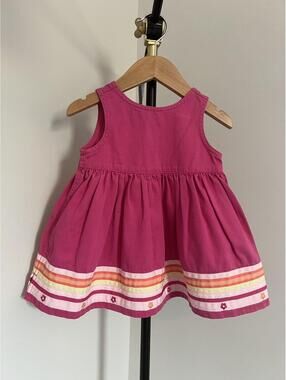 Vintage Y2K Baby Gap Pink Ribbon Trim Floral Sleeveless Dress, 6-12 Months
